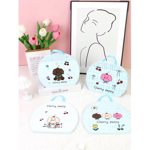 [胜雅] 樱桃小狗圆形折叠壁挂镜化妆镜浴室镜子女生镜子宿舍卧室折叠台镜