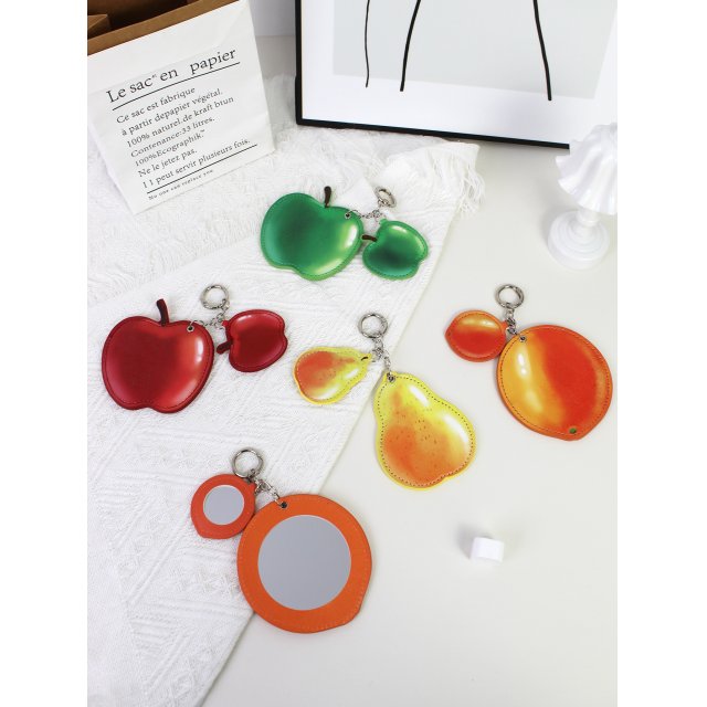 [胜雅] 创意仿真水果PU皮随身镜迷你补妆镜化妆镜便携小镜子挂包镜随身镜