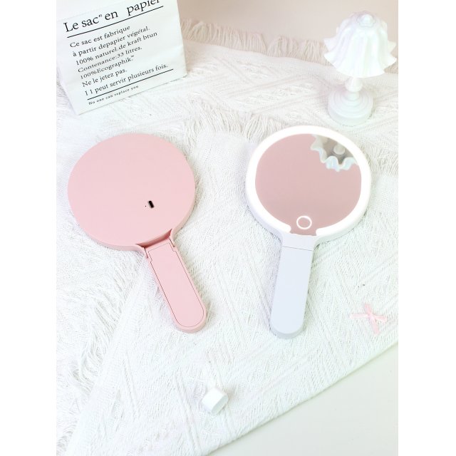 [胜雅] 手持LED化妆镜可立折叠高颜值补妆镜三色光源补光小镜子手柄镜