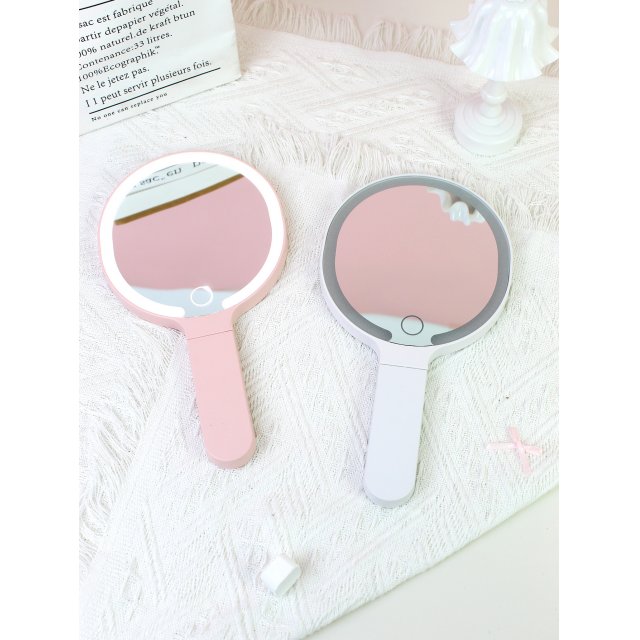 [胜雅] 手持LED化妆镜可立折叠高颜值补妆镜三色光源补光小镜子手柄镜