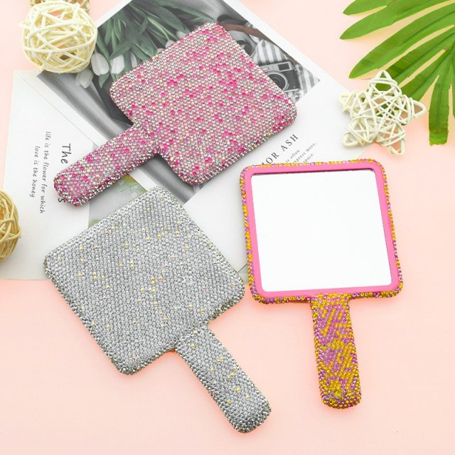 [胜雅] 欧美外贸跨境爱心造型闪钻手持镜手柄镜化妆镜补妆镜