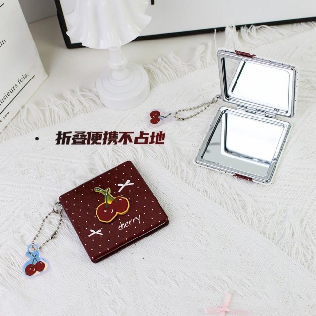 [胜雅] INS风小清新樱桃格纹折叠镜子补妆镜化妆镜梳妆镜便携镜子小镜子
