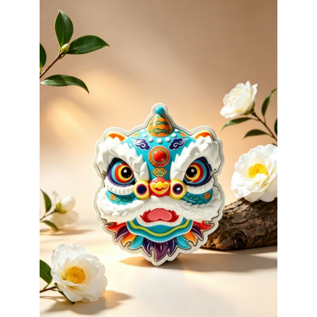 大彩陶醒狮冰箱贴（蓝色）