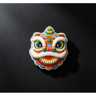 小彩陶醒狮冰箱贴（红色）
