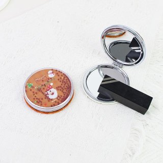 跨境圣诞新品双面折叠小圆镜随身便携补妆镜节日小礼物企业礼品