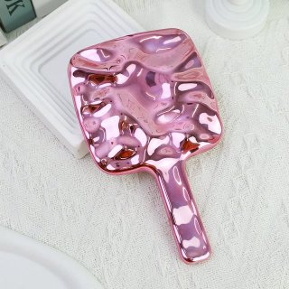 跨境新款水波纹电镀手持镜少女便携随身补妆手柄镜高清化妆镜现货