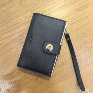 韩版黑色PU皮折叠多卡位手拎钱包