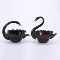 水晶玻璃摆件现代艺术家居琉璃桌面摆设工艺品 黑鹅盘琉璃造型摆件（一对）XSJ-113