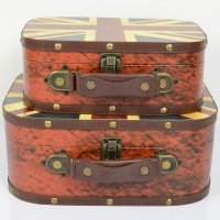 欧式复古风格国旗手提木箱复古道具旅行箱咖啡屋橱窗装饰木质箱子实用收纳箱两件套110423A