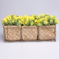 田园风时尚简约仿真花插黄色仿真花假花铁艺花篮+麻藤花桶仿真花时尚仿真花摆件LJRZ-11