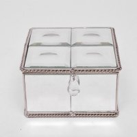 简约时尚亮点首饰盒玻璃绒布电镀金边银色饰品盒家居礼品K0312