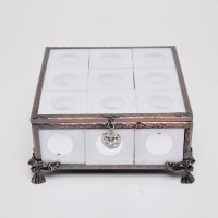 简约精致镜面首饰盒白色桌面玻璃绒布古典电镀金边高脚架中号 首饰收纳盒 高档珠宝盒 节日礼品K1355