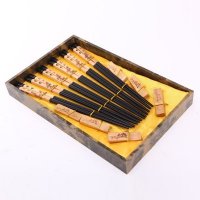 创意礼品节节高升黑色木雕筷子家用木属工艺雕刻筷配礼盒（6双/套）D6-009