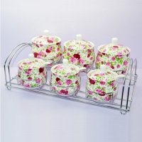 玛飞尔 调味罐 陶瓷 厨房小工具 调味盒组合带架子 套装