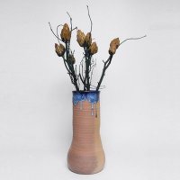 手工做旧复古仿真花套装气泡釉土陶罐粗陶景观装饰组合落地摆件花瓶（含六支花） a-004