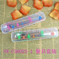 【2015新品】工厂低价批发卡通便携式筷子勺子两件套环保餐具组SX-C56023-1