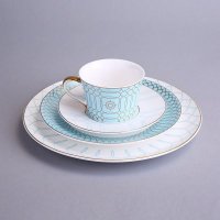 地中海咖啡杯盘杯碟4件套装 蒂亚戈浅蓝色独家专利纹样低骨瓷罗马杯碟盘 家居饰品礼品（不开发票） 1
