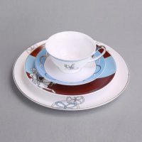 欧式简约咖啡杯盘杯碟4件套装 浅蓝/咖色骑士白半圆纹低骨瓷维也纳杯碟盘 家居饰品礼品（不开发票 11