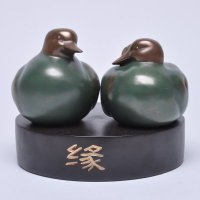 铜粉树脂鸳鸯摆件百年好合软装家居工艺品摆品12944