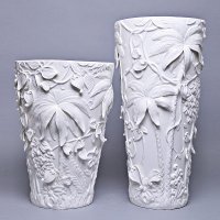 中式陶瓷白色椰树风情花瓶花器样板房装饰摆件TC12-YSFQ01