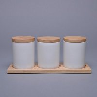 环保包装 纯白陶瓷橡木盖子茶叶罐糖罐储物零食密封罐套装RP-MFG0161