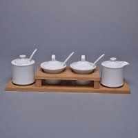简约现代1套4件白色+木制陶瓷 调味罐ytc019