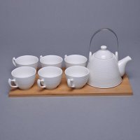 简约现代白色+木制陶瓷 1套7件咖啡具RP-YTC015