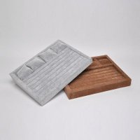 冰花绒布+密度板枕头弹条盘展示座 高档珠宝首饰展示台展示道具摆件YT-033