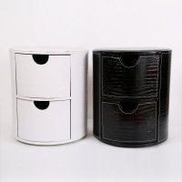 桌面圆形二抽柜 优质PU皮革储物柜 欧式时尚创意收纳柜抽屉柜YPX-Y2#CG-1